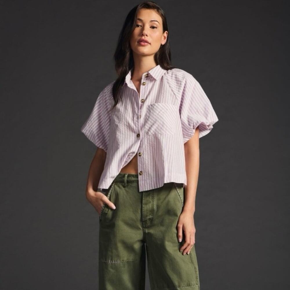 Anthropologie Maeve Lilac Striped Blouse